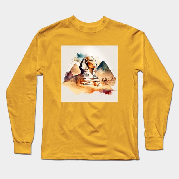 Ancient Sphinx Sci-Fi Watercolor Long Sleeve T-Shirt by Star Scrunch